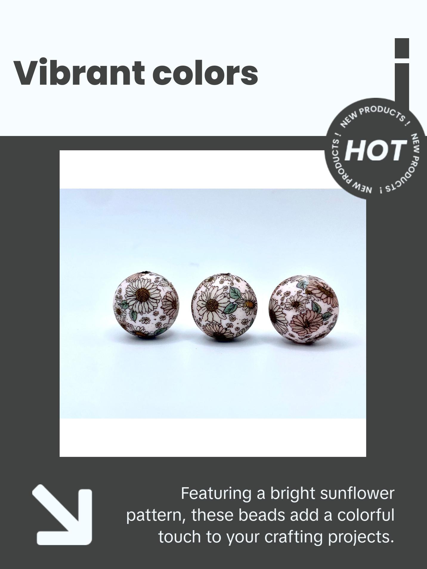 Shine Bright Like A Sunflower Printed Silicone Beads | Sunflower Beads | Flower Beads Shine Bright Like A Sunflower Printed Silicone Beads | Sunflower Beads | Flower Beads