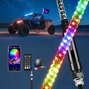 Nilight RGB Whip Light 1PC 2FT Lighted Antenna Whips with Remote & App Control DIY Chasing Patterns Brake Reverse Lights for ATV UTV Polaris RZR Can-am Dune Buggy Pickup Trucks Jeep Led Lit Cantilever Led Backlights, Led Lights Car, Flashing Lights