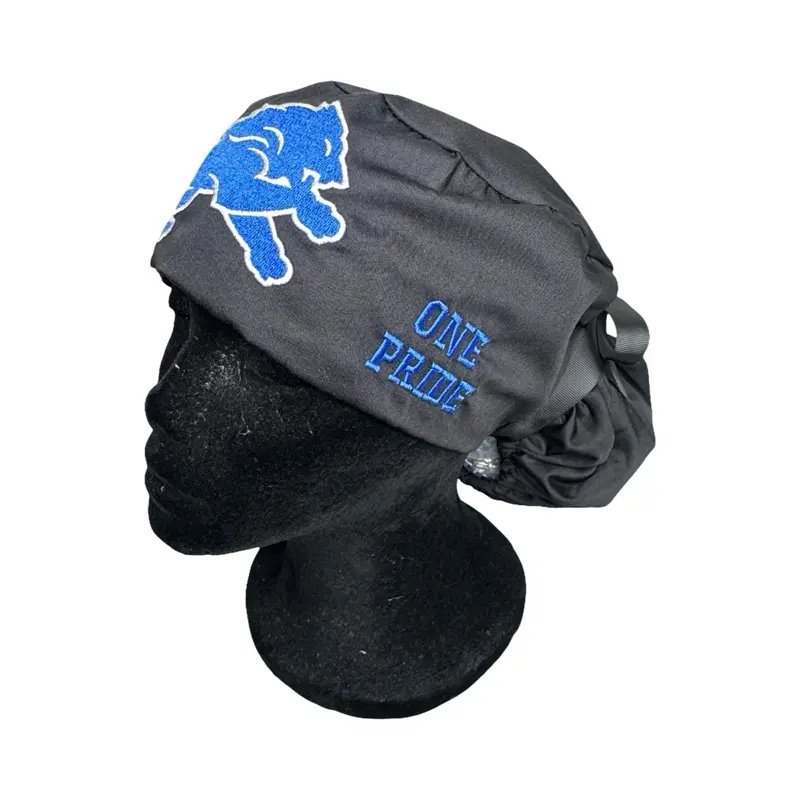 Lions Satin Lined Scrub Cap-  Embroidered Ponytail Cap