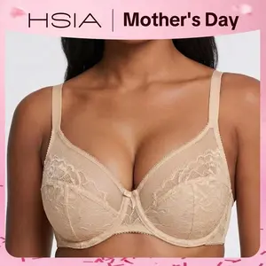 HSIA Enchante Full Coverage Floral Lace Unlined Plus Size Mesh Cup Comfort Non-padded Underwire Minimizer Bra