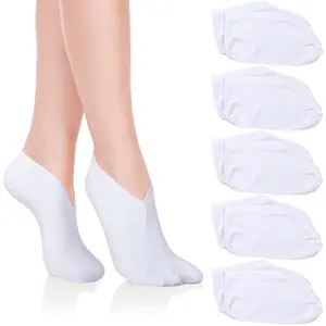 5 Pairs Moisturizing Overnight Spa Socks for Dry Feet, Moisture Enhancing Cosmetic Socks for Women and Men, White