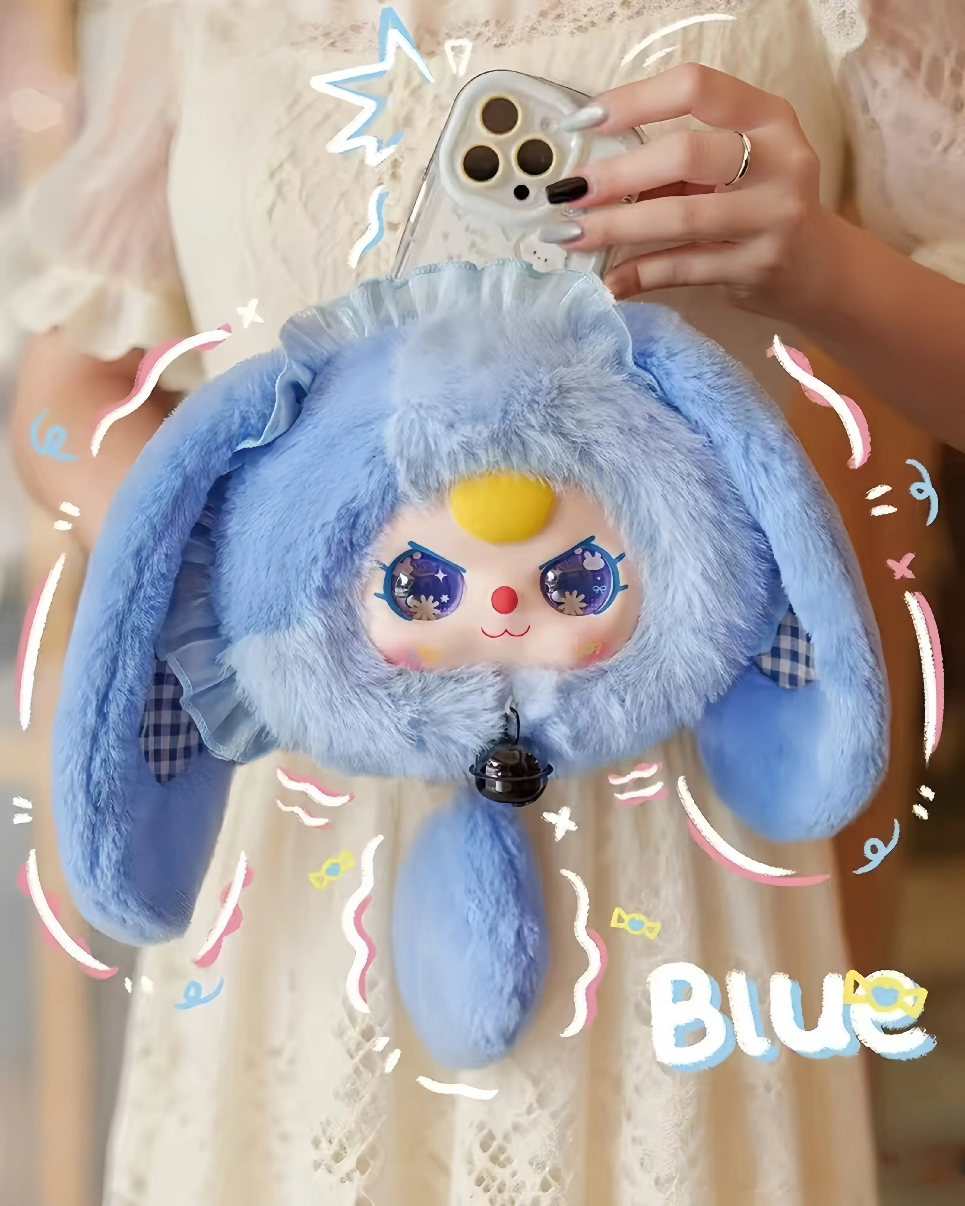 YW-Lucky Rabbit Zipper Pouch Plush Box Bunny Plush Dolls，Soft Furry Collectibles，Stuffed Animal