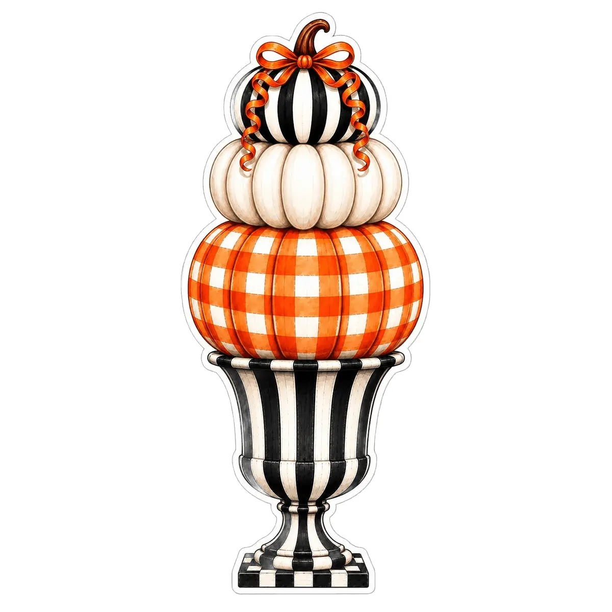 Gingham Pumpkin Topiary, DBJ-W-0113-DH, 32in Door Hanger, Wood Door Hanger