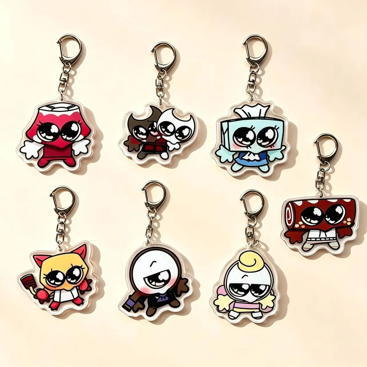 7 ops Dandy's World Acrylic Keychain, Dandys World Double Side, Brightney, Gigi, Glisten, Connie, Shrimpo, Flutter, Poppy