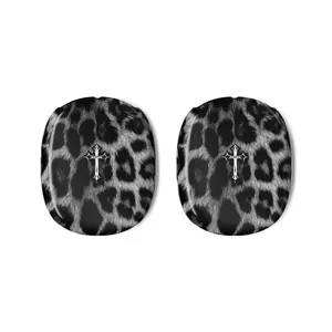 [SALE 50%] Gothic Cross Leopard AirPods Max Case, Dark Aesthetic Black & White Cheetah Protective Shell, Headphone Accessories