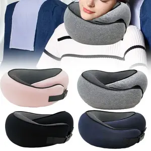Soft Memory Foam Travel Neck Pillow U Shape Adjustable 360 Degree Support for Plane Car Office in Dark Gray Navy Blue Pink Deep Black