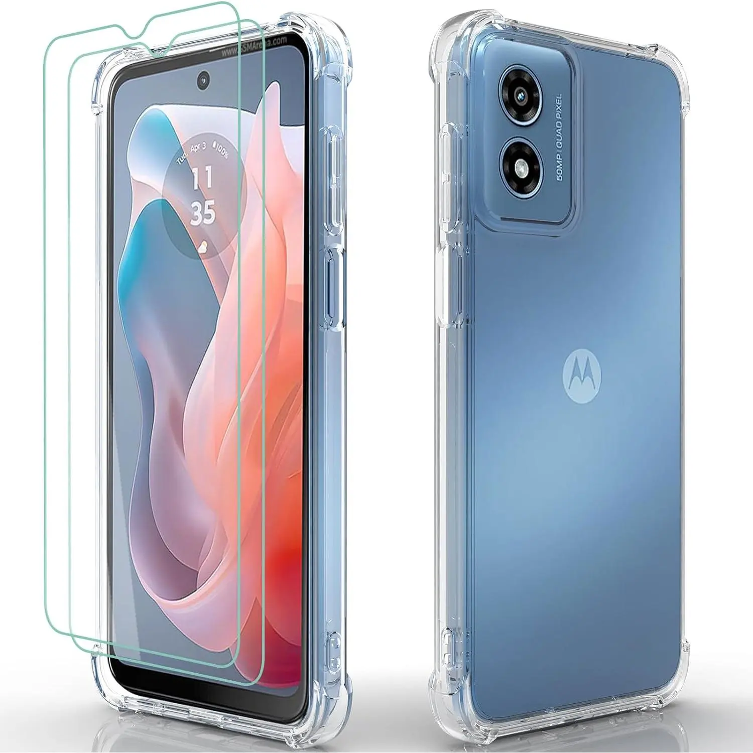 for  G Play 2024 Case: Clear with 2 count Screen Protector Reinforced Corners TPU Shock-Absorption Flexible for Motorola  G Play 4G 2024 Phone Case-Clear