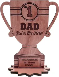 Happy Fathers Day Table Decorations, Wooden Father's Day Trophy Sign, Dad Plaque Indoor Tabletop Tiered Tray Office Desk Shelf Rustic Farmhouse Home Decor Papa Birthday Gifts