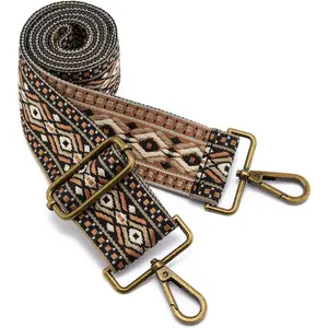 Bronze Buckles Purse Strap, 2" Wide Crossbody Handbag Strap Adjustable Replacement  Strap  Embroidery
