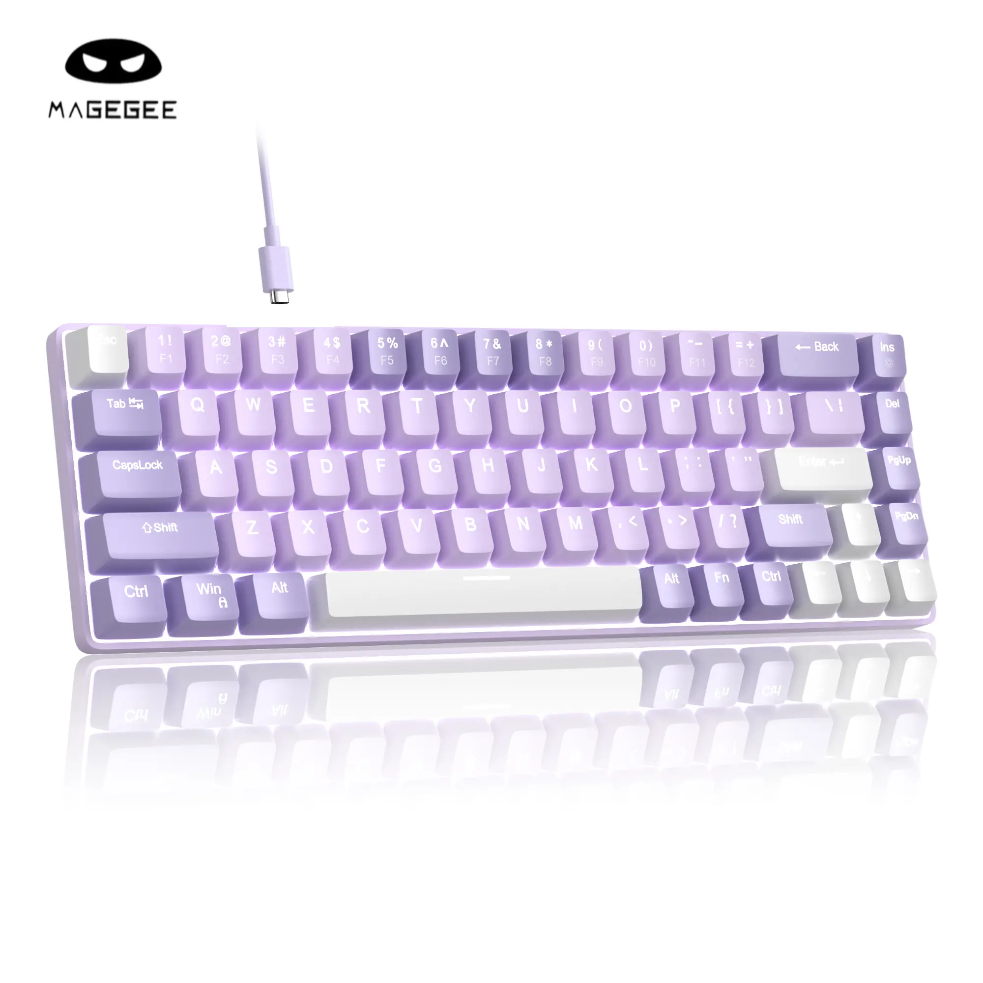 MageGee MK-Box 65% Cute Purple Mechanical Gaming Keyboard, 68 Keys Aesthetic White & Lavender Mini Keyboard with LED Backlit, Detachable Type-C Wired Keyboard for PC Mac Gamer
