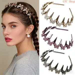 Elegant Wavy Headband for Women – Non-Slip Butterfly Crystal Decor Hairband, Lightweight Durable Plastic Hair Accessory, Comfortable for Everyday Wear, Weddings, Parties & All-Season Styling