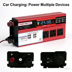 Car Power Inverter With 5000W Peak DC 12V To 110V AC, 3 Outlets & Dual USB Interfaces, Solar Compatible, LED Voltage Display Screen, Comes With Car Plug And Battery Clamps, Fit For RV Travel And Home Emergency Power
