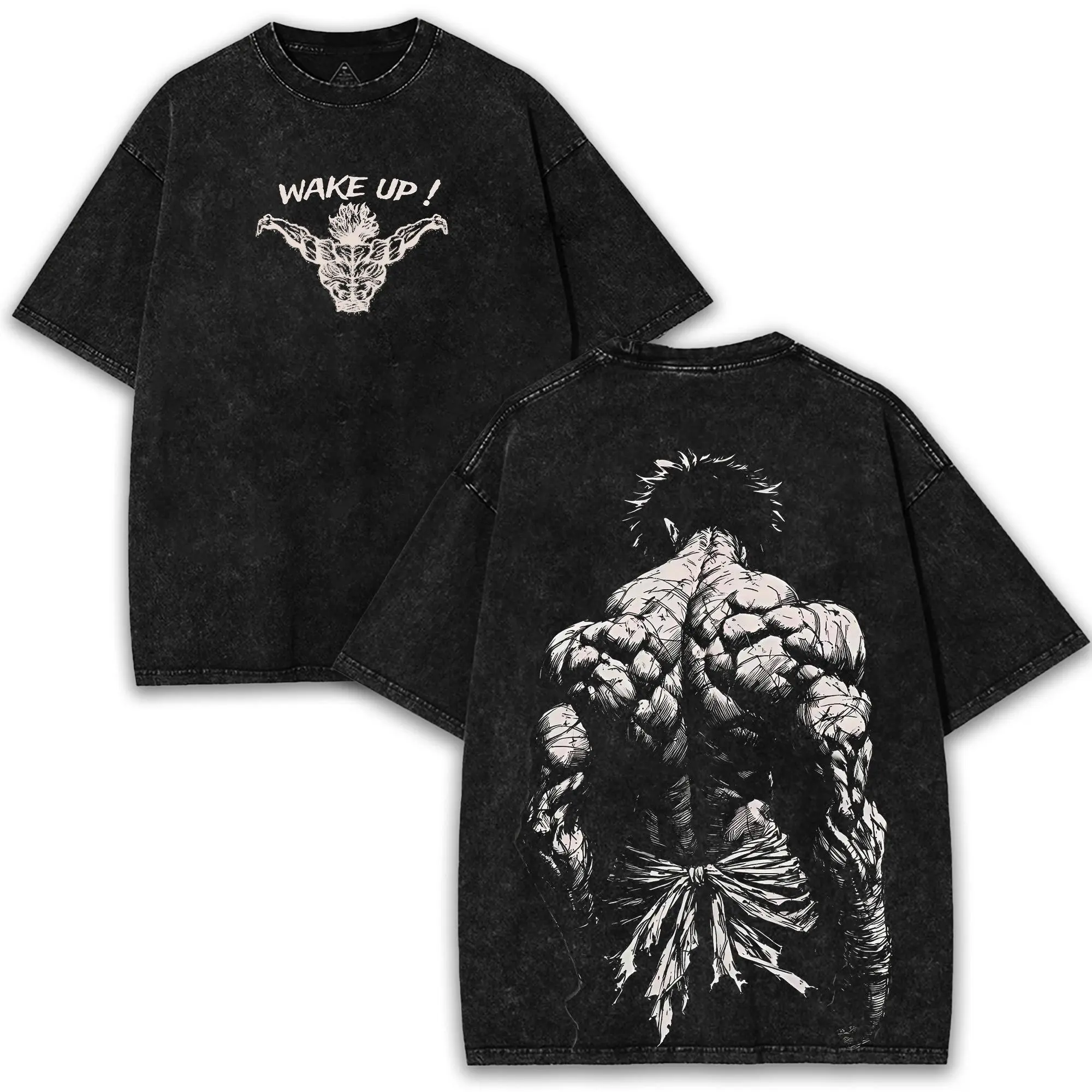 Retro Heavy Limited Baki Hanma vs Kengan Ashura Anime Shirt Graphic Washed Shirt Graphic T-Shirt – Double-Sided Print, Vintage Washed, Heavy Tee