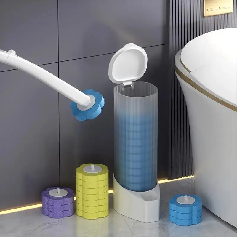 Triple-Layer Disposable Toilet Brush Set with Wall-Mount Holder, 24PCS Toilet Scrubber Refills, Portable Bathroom Deep Hygiene Maintenance Tool, Toilet Scrubber Refill
