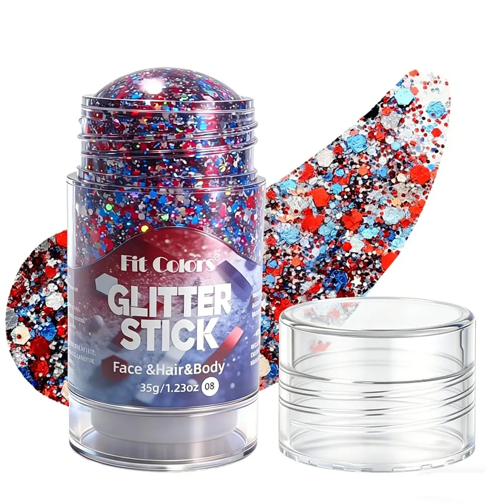 Patriotic Red White and Blue Face Hair Body Glitter Stick,4th of July Outfits and Accessories for Women Kids,USA Flag Makeup for Independence Day 250 Anniversary Memorial Day Veterans Day