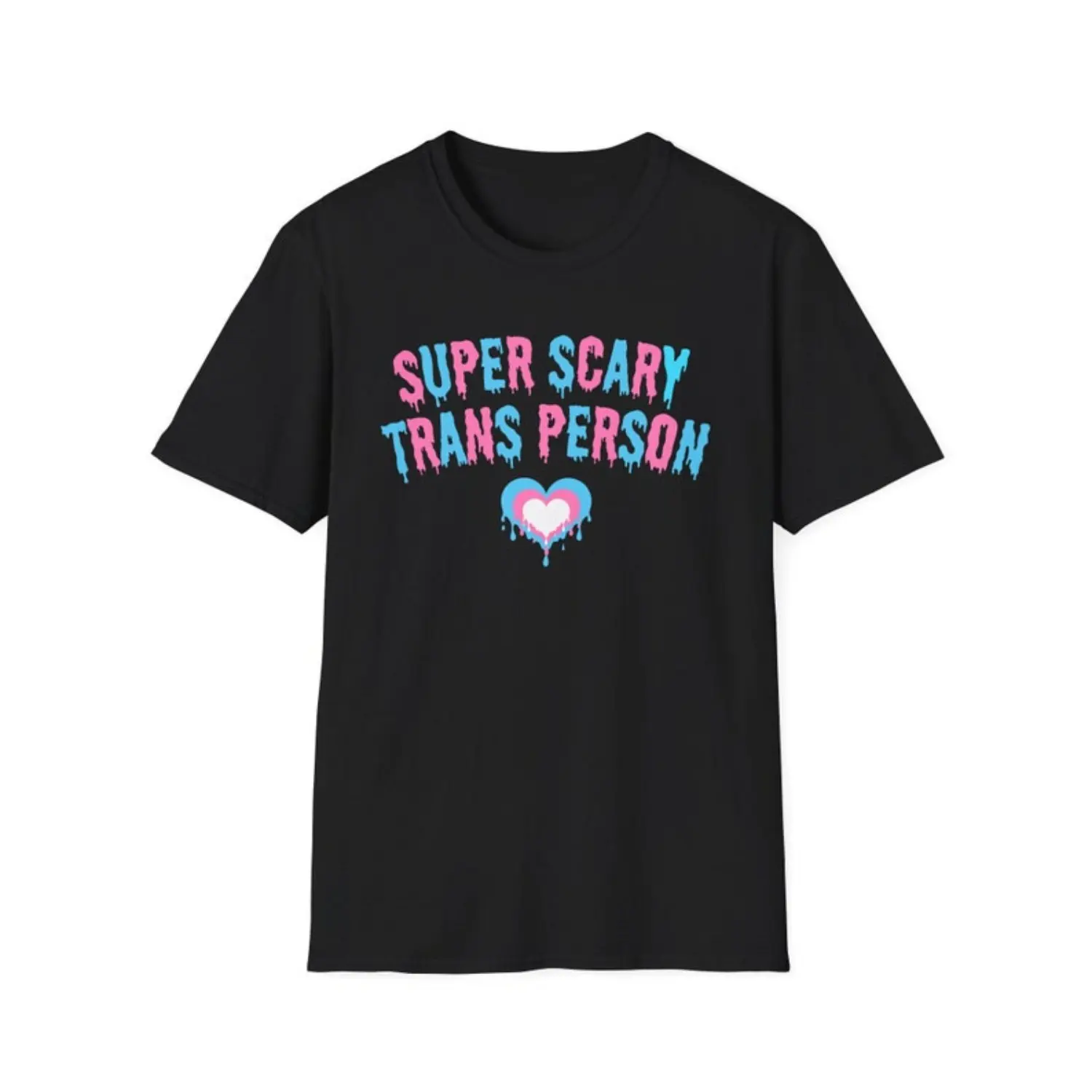 Adult Graphic Tee - "Super Scary Trans Person" Casual Regular Cut 100% Cotton Short-Sleeve T-Shirt, All-Season Round Neck Top, Shortsleeve, Fabric, Crew Neck