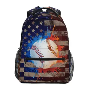 Flag Baseball Backpack Laptop Bag Daypack Travel Hiking School Backpacks For Men Women