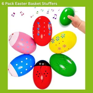 6 Pack Easter Basket Stuffers – Eco-Friendly Wooden Musical Shakers, Montessori Toys for Toddlers 1-3 Years, Kids Party Favors & Stocking Stuffers for Boys & Girls