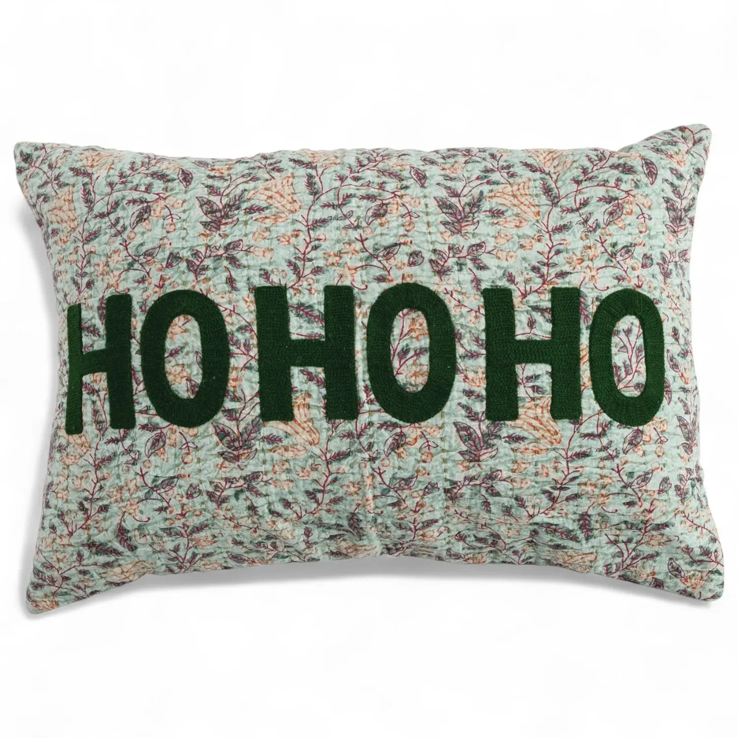 Ho Ho Ho Christmas Lumbar Throw Pillow with Suzani Pattern