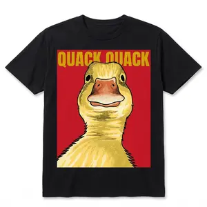 Funny Duck Quack Quack Graphic T-shirt Men Women Unisex Casual Black Shirt Oversized Harajuku Streetwear Tee Sweet Wear Outfit Letter Print Top Y2K Aesthetic Cute Animal Novelty Summer Trendy Shirt