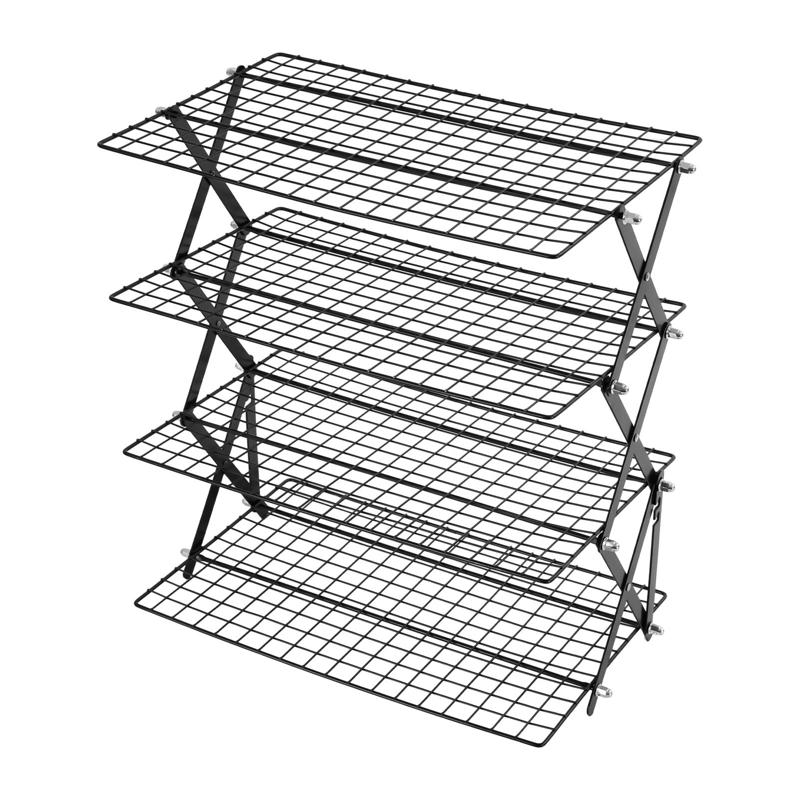 4-Tier Foldable Grilling Drying Rack with Non-Stick Coating, 22 lbs Load Capacity Portable Camping Picnic Rack for Outdoor Barbecue, Backyard Party, Food & Utensil Storage 4-Tier Foldable Grilling Drying Rack with Non-Stick Coating, 22 lbs Load Capacity Portable Camping Picnic Rack for Outdoor Barbecue, Backyard Party, Food & Utensil Storage