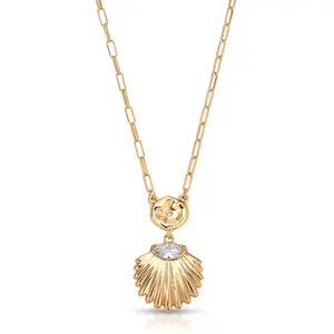 Ettika Santorini Pendant Necklace – 18k Gold Plated Brass Necklace with Cubic Zirconia, 15" + 3" Extender