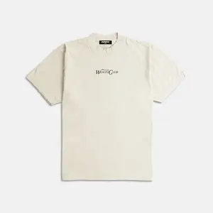 OR Wealth Club Ultra Heavyweight Embroidered T-shirt- Cream Casual Cotton Menswear Streetwear Top Oversized Tee