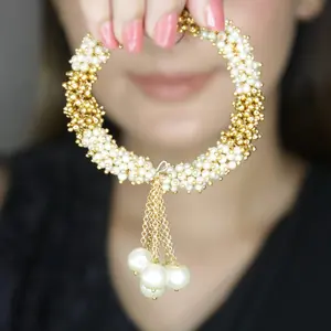 Elegant Gold-Plated Adjustable Bangle Bracelet with Pearls for Weddings, Anniversaries & Special Occasions - Timeless Gift