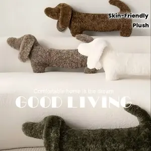 Large Minimalist Solid Color Dachshund Pillow |   Faux Alpaca Plush, Skin-Friendly, Polyester, Ideal for Hugging and Comfort