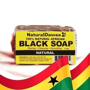 Made in Ghana - Handmade Raw African Black Soap   5oz with Honey, Shea Butter, Osun, Palm Kernel Oil & Cocoa Pod Ash - 100% Natural Ingredients