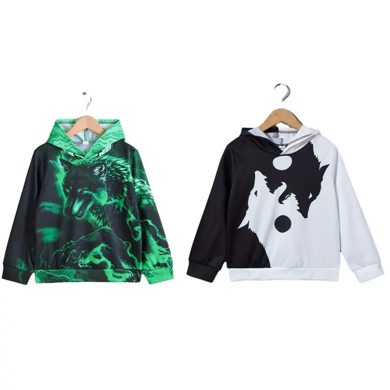 Casual Tops For 8-12Y Kid Boys Wolf Theme Graphic Long Sleeve Stylish Hoodies XZ23035/XZ23060