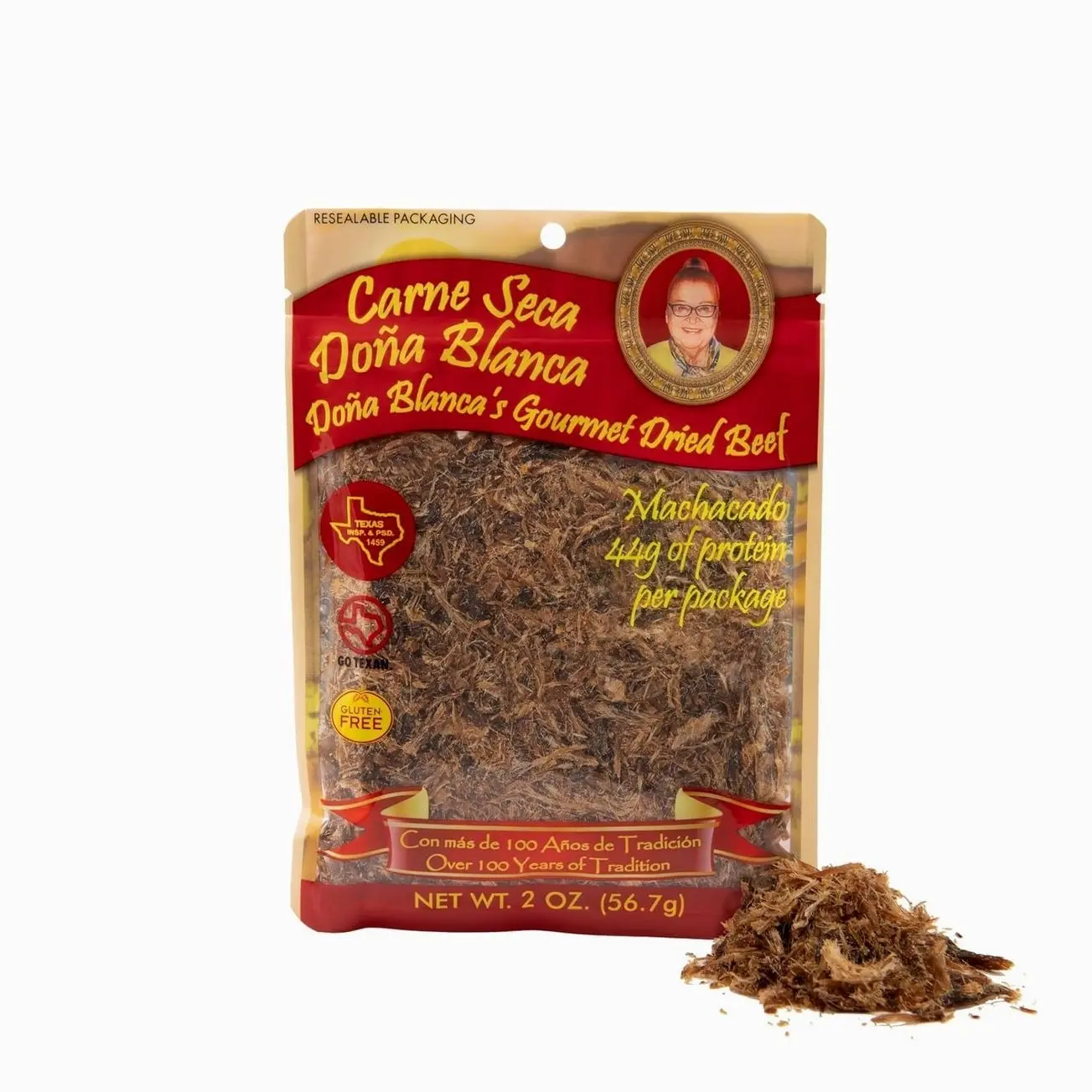 Carne Seca Doña Blanca 2 oz.(56.7g) - Carne Seca - Machacado - Shredded Beef Jerky - Beef jerky chew - Kosher Sea Salt Low Sodium, Gluten Free, High Protein, No Carbs, Sugar free, Keto Friendly