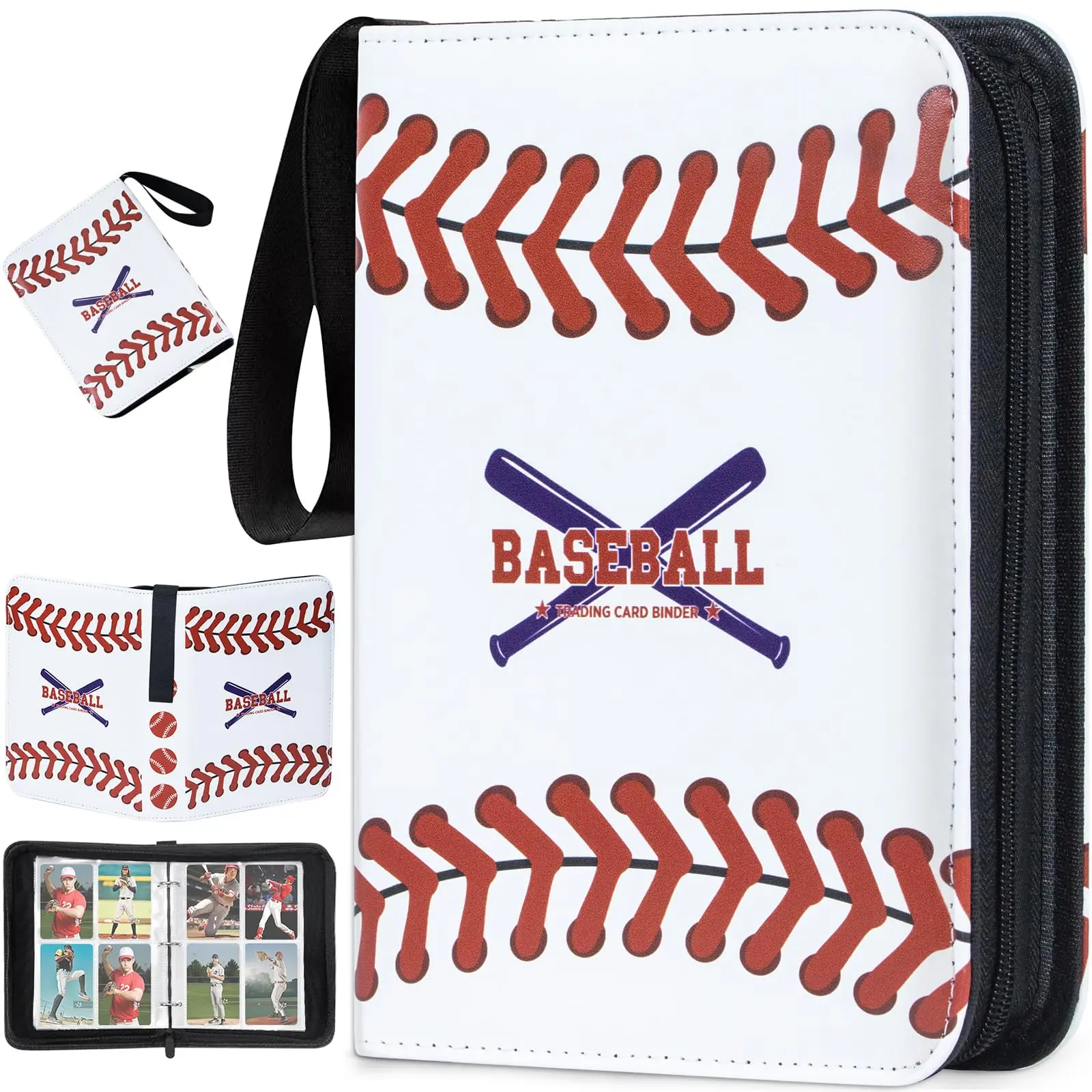 Baseball Card Binder 440 Pockets, Baseball Trading Cards Collection, 4-Pocket Sports Card Holder with 55 Pages Removable Sleeves and Zipper