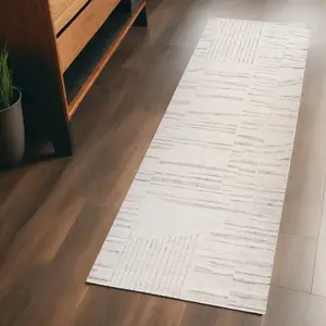 212 MAIN Modern Machine-Woven Polyester Fiber Geometric Worn Distressed Gray & Beige Rectangle Area Rug, 2 x 5 ft, Stain-Resistant, Indoor-Use Carpet