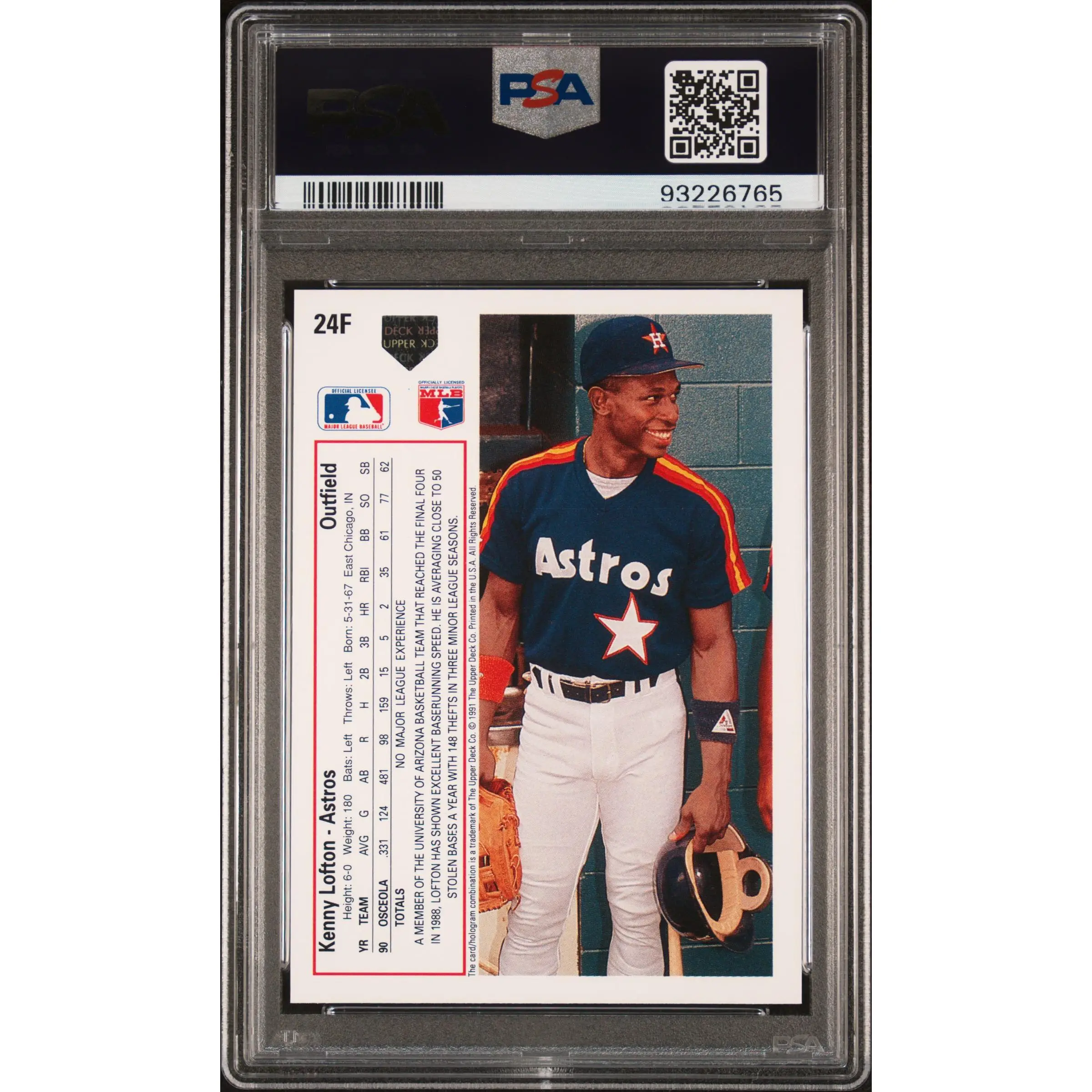 Kenny Lofton PSA 1991 Upper Deck Final Edition Rookie Card #24F 9 93226765