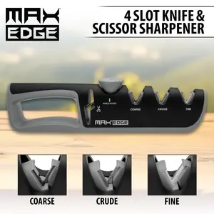 Max Edge Knife Sharpener - 4 Slot Knife and Scissor Sharpener