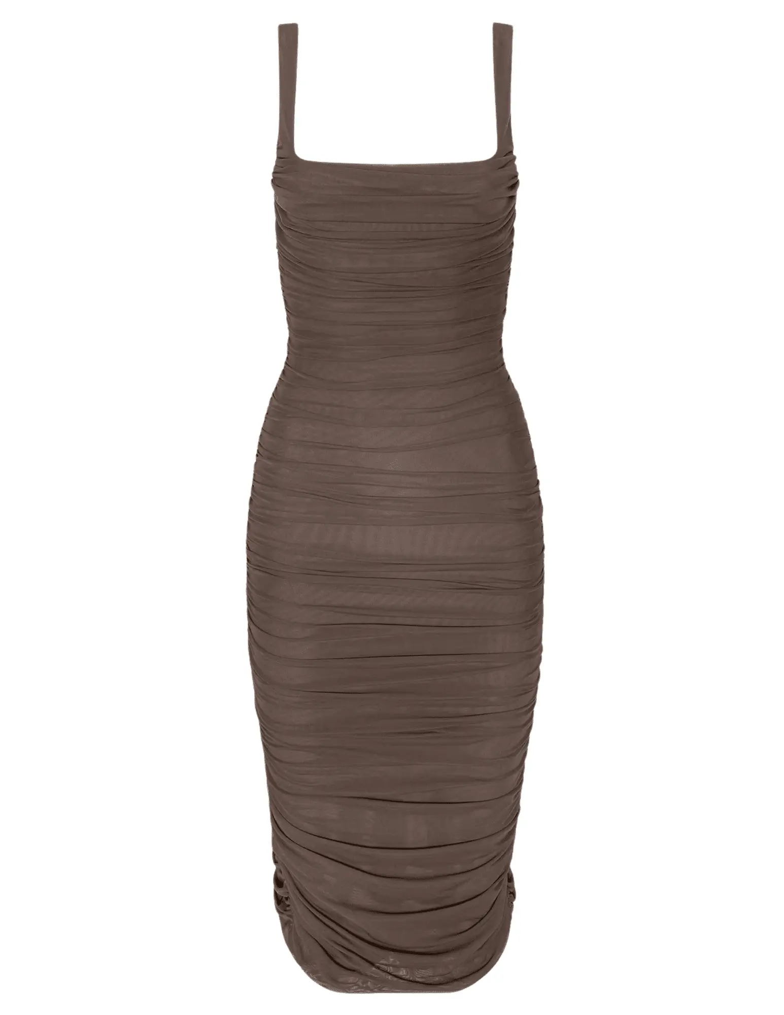 L'AGENCE Anya Shirred Midi Dress in Dark Cardamom