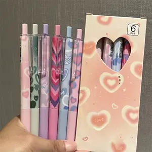 Cute Heart Ballpoint Pen Set in 6 Pieces, 0.5mm Quick-Dry black Ink, Simple Design Ideal for School and Office Use, Office Stationery Supplies