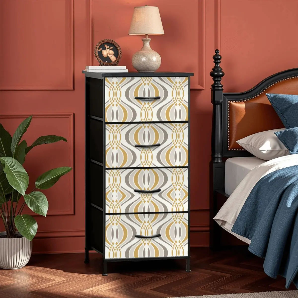 Mid Modernist Gold, Silver, White Mod 4-Drawer Dresser
