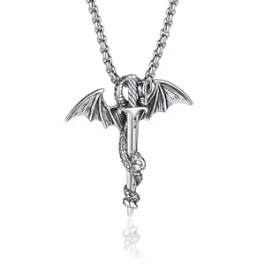 Dragon Sword Pendant Necklace for Men, Vintage Punk Animal Necklace, Sword Pendant,  Perfect Dragon Gifts for Men Women