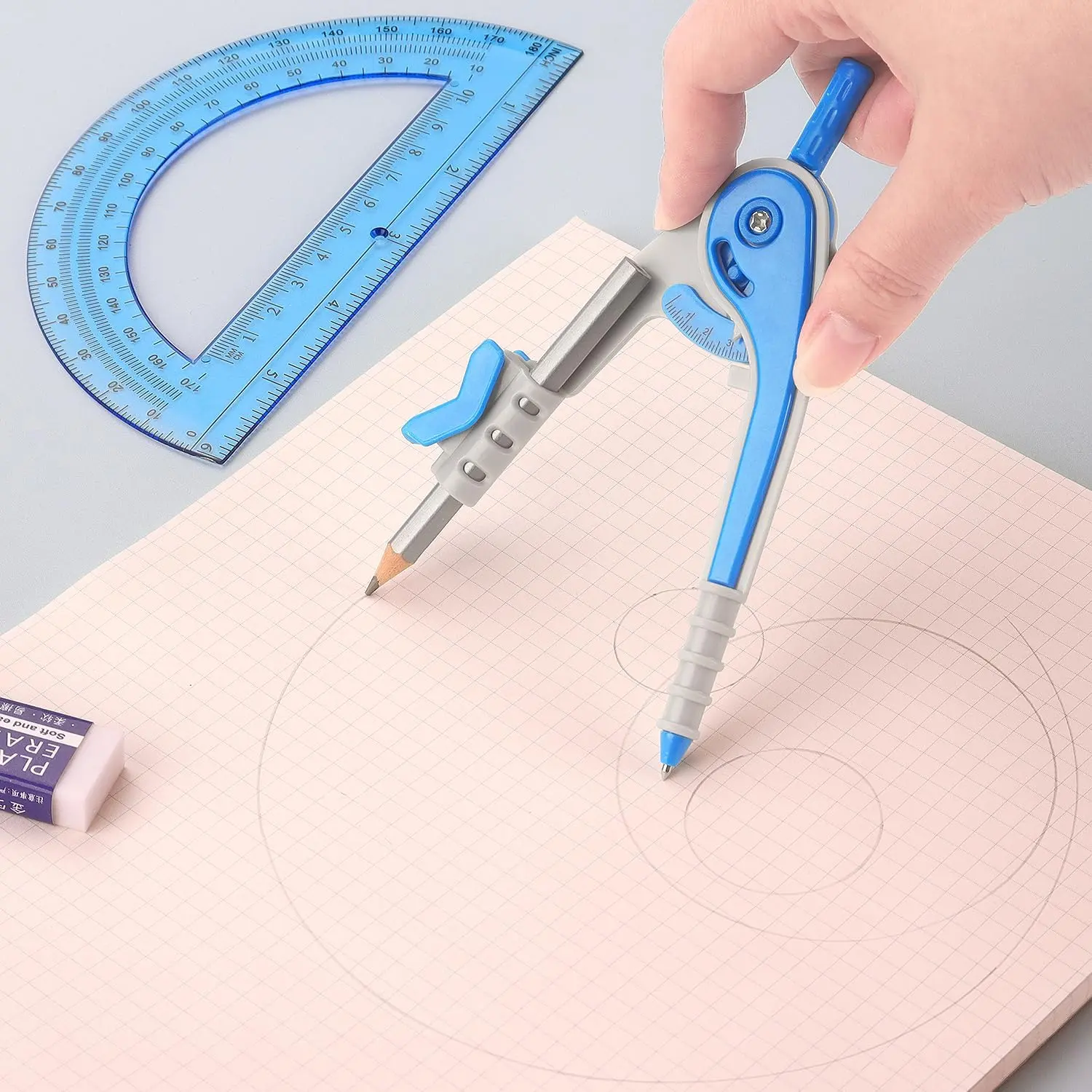 Geometry Compass and Protractor Set - 180-Degree Protractor, Precise Math Drawing & Measure Tools, Student Aids to Enhance Skills, Support for Lessons & Aids in Precise Measurements