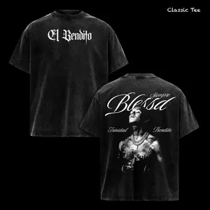 Blessd El Bendito Shirt – Siempre Blessa Trinidad Bendita Vintage Washed Oversized Graphic T Shirt, Latin Trap Streetwear Aesthetic, Heavy Cotton Washed Tee, Casual Unisex Men Women Top, Reggaeton Fans Gift