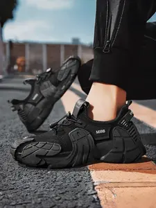 Men's All-Black Breathable Sports Shoes, Knit Mesh Upper, Cushioning Thick Sole, Light & Anti-slip, Ideal for Jogging & Light Sports