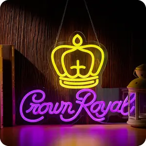 Adjustable Crown Royal Beer Neon Light LED Sign, Perfect for Man Cave & Bar Decor, Ideal for Pub, Bedroom, Restaurant, Club, Hotel Party