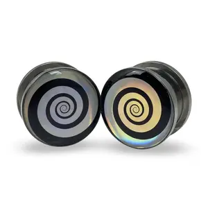 Holographic Hypnotic Spiral Picture Plugs gauges pair body jewelry