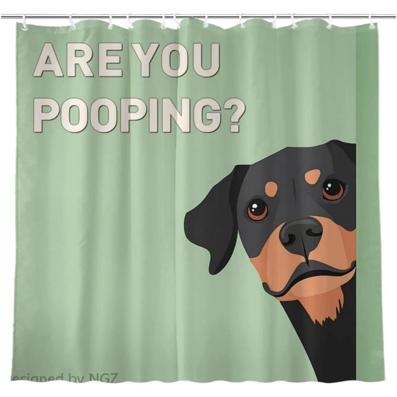 Are You Pooping Rottweiler Shower Curatin, Funny Rottweiler Shower Curtain, Green Shower Curtain Set with 12 Hooks for Bathroom Decor, 60x72