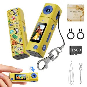 【Bonus 16GB SD Card】Mini Keychain Digital Camera – Compact Vlogging Camera, Take Pictures & Record Videos, 270° Rotating Lens, 21 Fun Filters, Lipstick-Sized Camcorder, Retro Y2K Design