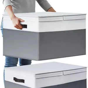 2 Extra Large Covered Blanket Storage Baskets, 22"x16"x12" Wardrobe Storage Bins/Storage Bins with Lid and Handles/Stackable Decorative Fabric Bins, Suitable for Living Room, Children's Room