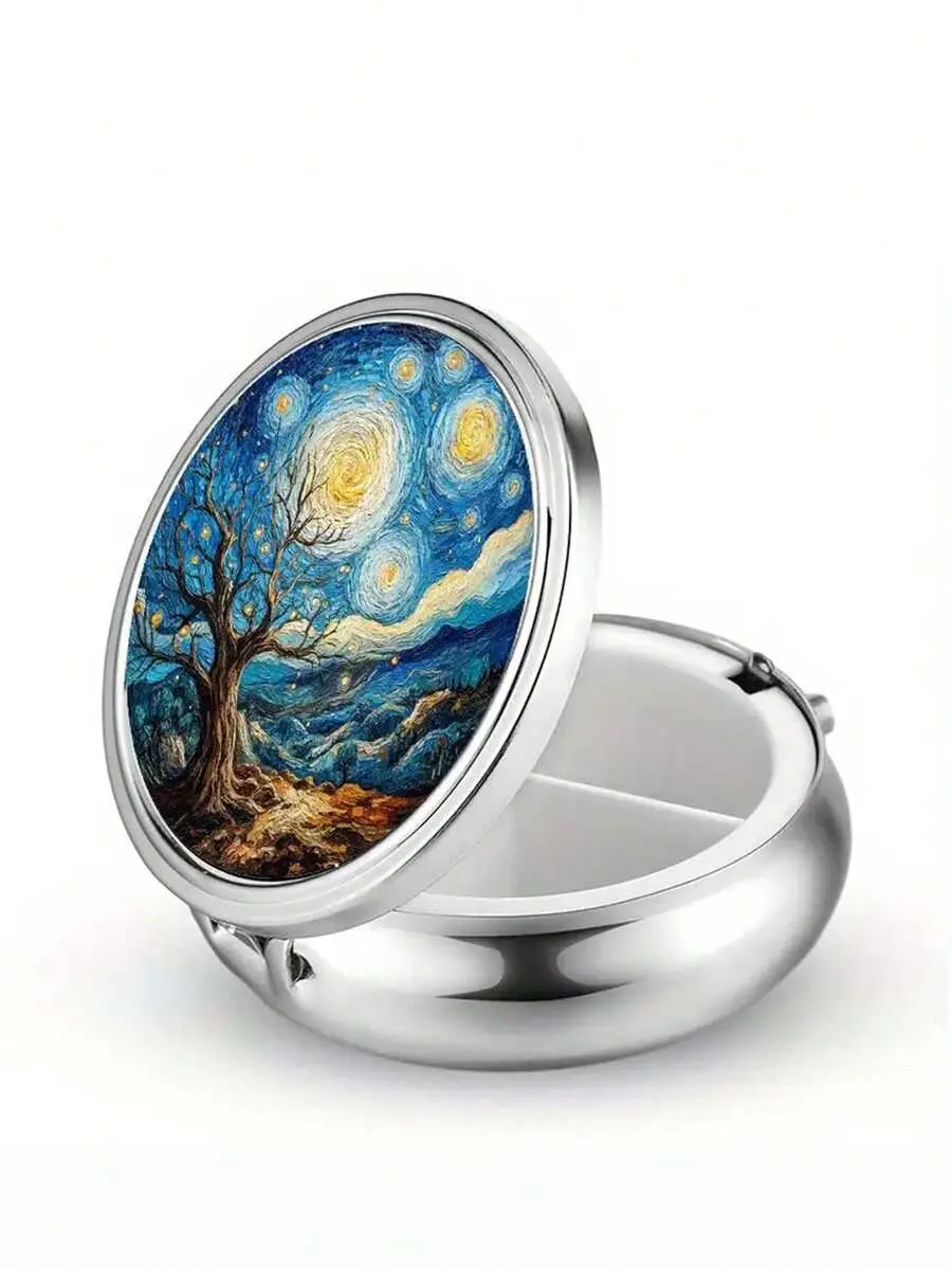 2 Compartment Pill Box, Portable Medication Case, Can Be Placed In Pocket Or Wallet, Decorative Metal Medicine Vitamin Storage Box, Unique Gift (Floral)