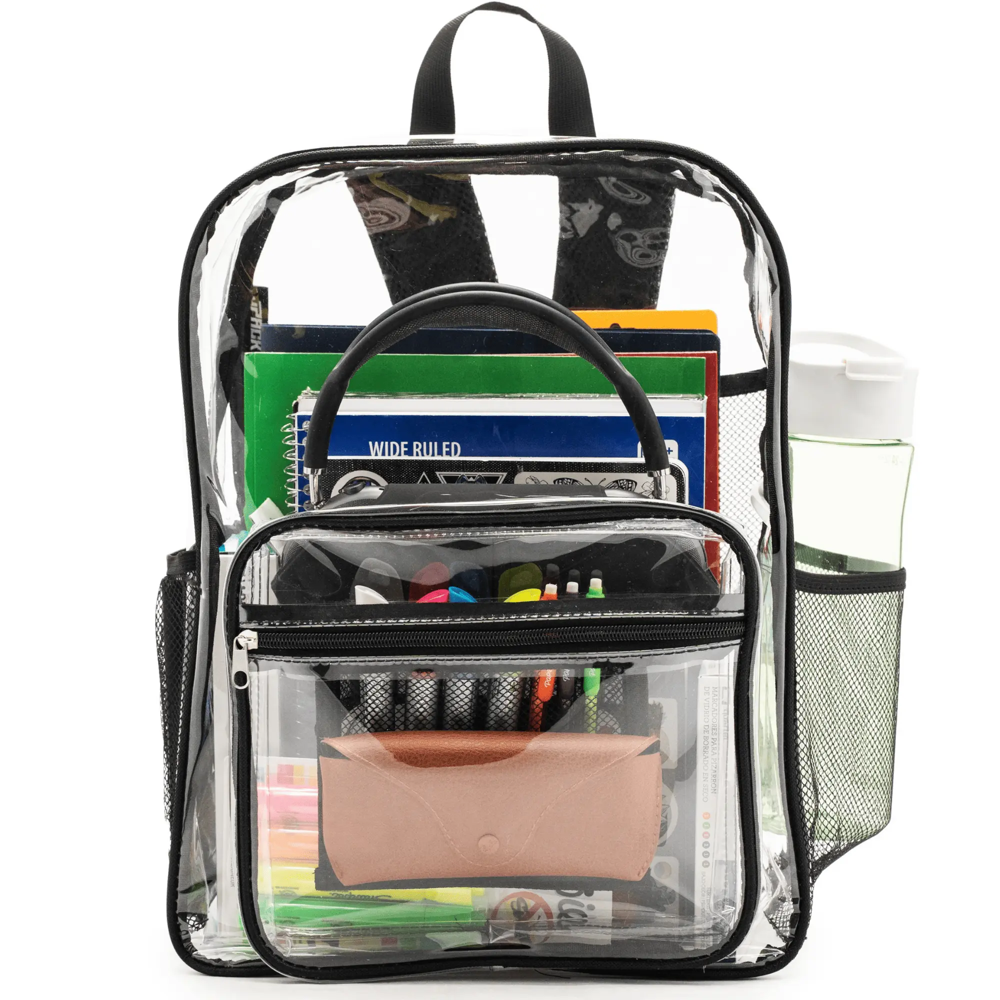 JPACK Clear Backpack Heavy Duty Transparent Bookbag for Adults and Teens School Work Travel Stadiums with Mesh Pockets and Zippered Compartments Waterproof Stadium